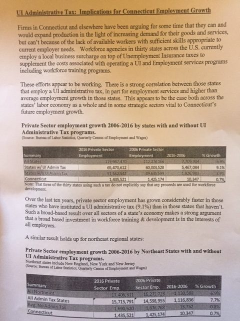 Connecticut Department of Labor pushes new tax as road to job growth
