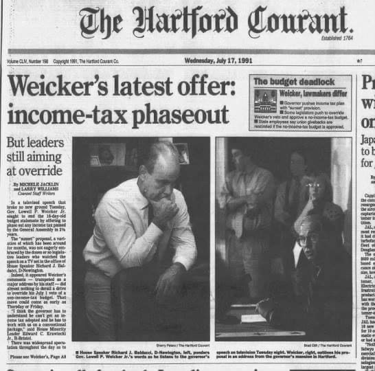 Temporary income tax “myth” has roots in Weicker’s pitch to lawmakers, public